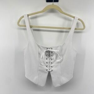 Silence + Noise Lace Up Crop Top Womens Medium White Corset Style Tank